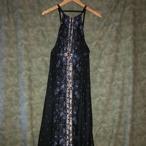 Flowy, ankle length, open back maxi